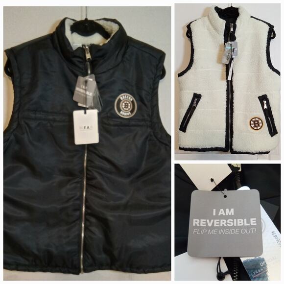 Boston Bruins Wear by Erin Andrews Reversible Zip Sherpa Vest Women's XL - Picture 1 of 10